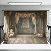 Aperturee - Aperturee Vintage Wooden House Floral Curtain Decor Backdrop